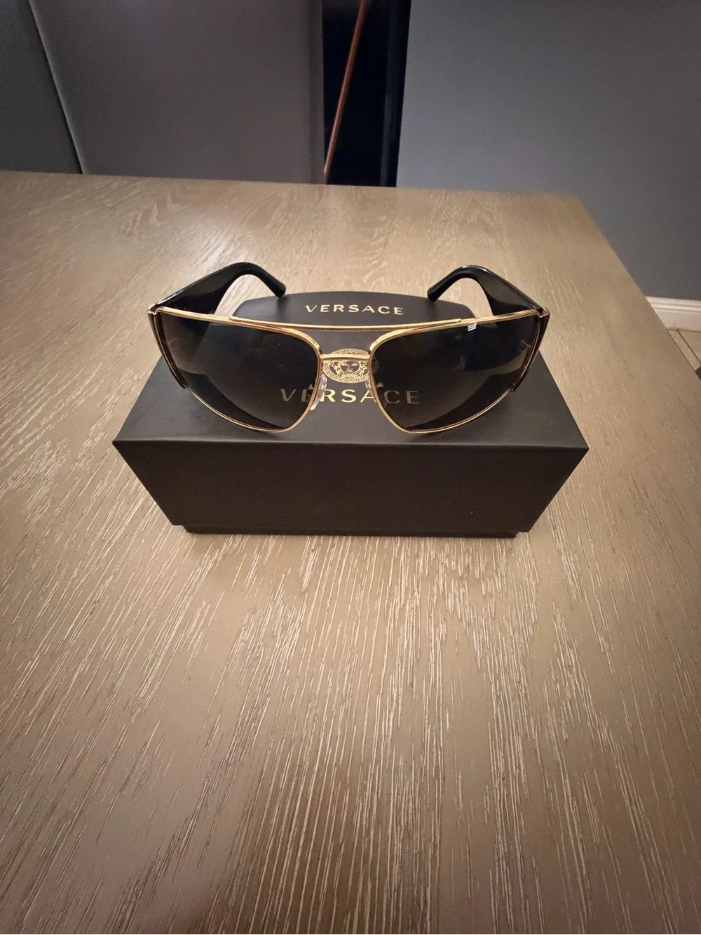 Versace Men’s Black Lensed Sunglasses with Gold Frame